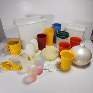 Vintage Tupperware Lot Replacement Cups Egg Cups Seperator Bowl Garlic K…